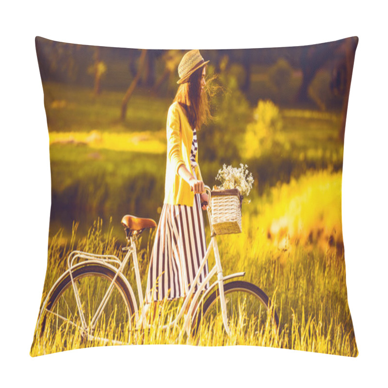 Personality  Girl On A Bike In The Village Pillow Covers