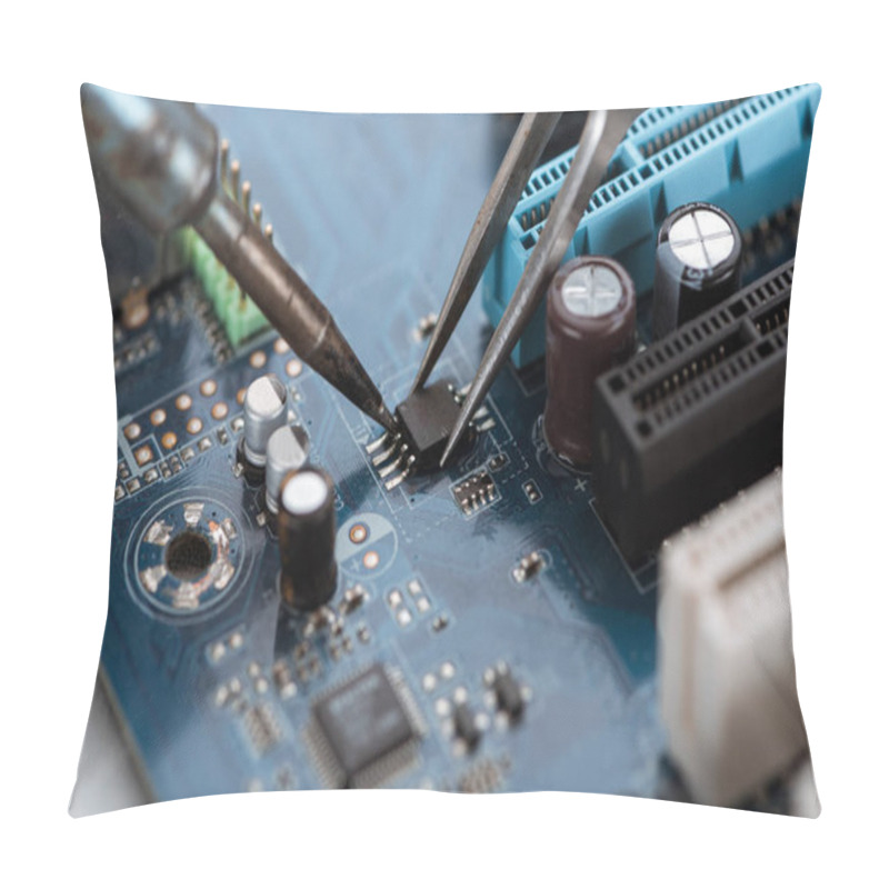 Personality  Soldering Typical Desktop Computer Baseboard Close-up View Pillow Covers