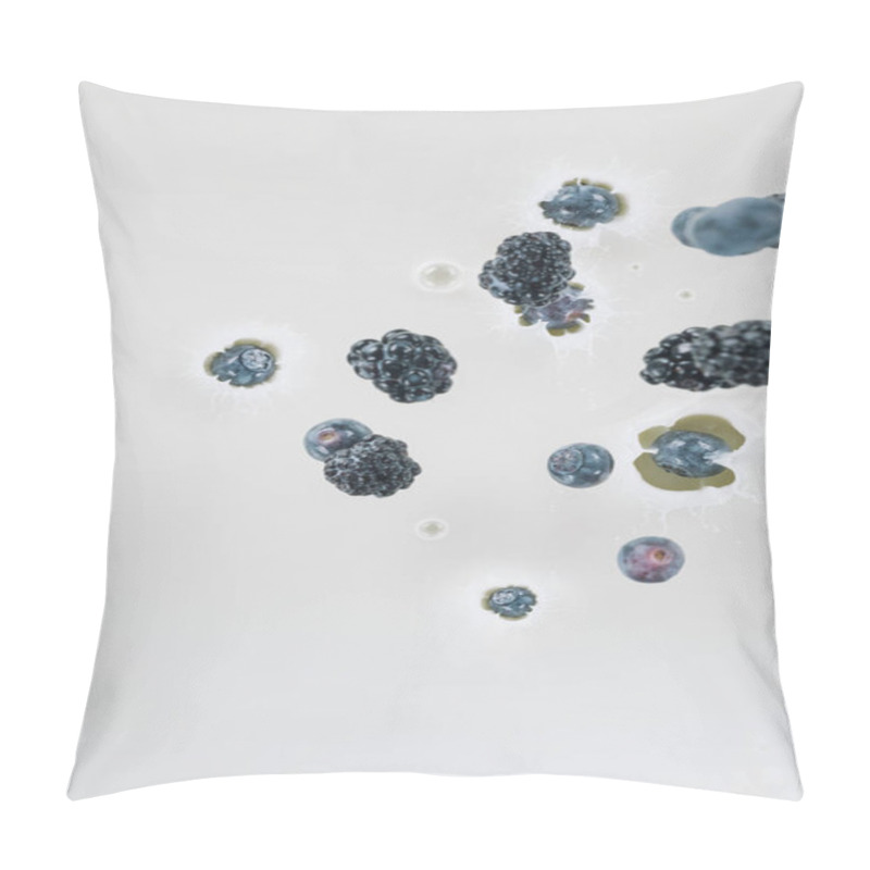 Personality  Juicy Berries Falling Into Milk On White Background Pillow Covers