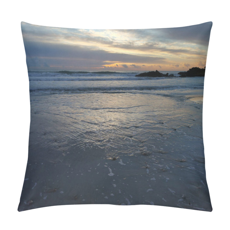 Personality  Aerial View Of The Sea, Beach Boulders And Waves At Sunset. Waves Crashing On Sandy Beach. Pillow Covers