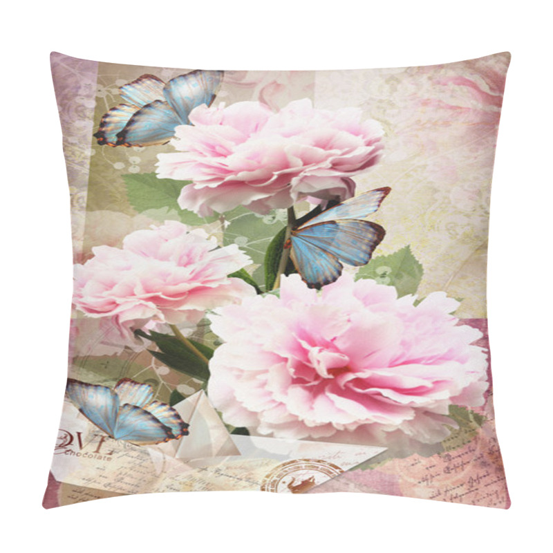 Personality  Postcard Flower. Congratulations Card With Peonies, Butterflies And Paper Boat. Beautiful Spring Pink Flower. Can Be Used As Greeting Card, Invitation For Wedding, Birthday And Other Holiday Happening Pillow Covers