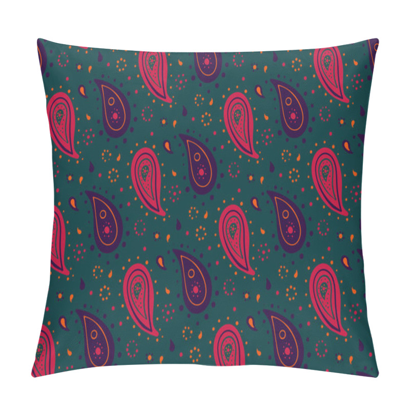 Personality  Vibrant Paisley Pattern With Teal Background.  Perfect For Textiles, Fashion, Or Website Design.  Bold Colors And Intricate Details Create A Rich, Eye-catching Design. Pillow Covers