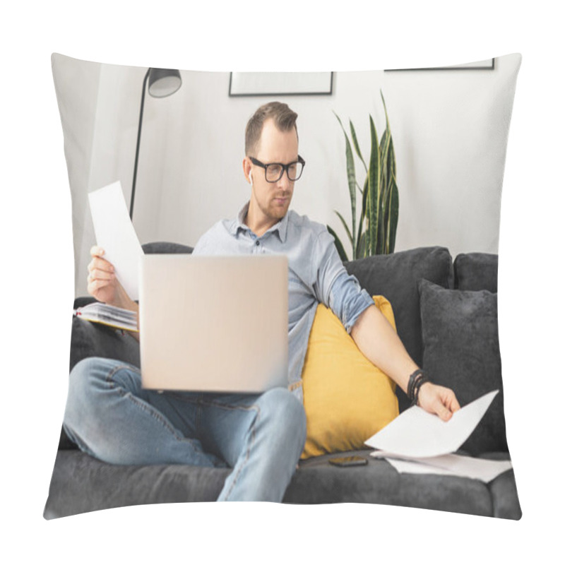 Personality  A Freelancer With A Laptop Doing Paperwork Pillow Covers