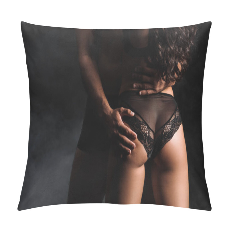 Personality  Cropped View Of Muscular Man Touching Buttocks Of Woman Isolated On Black  Pillow Covers