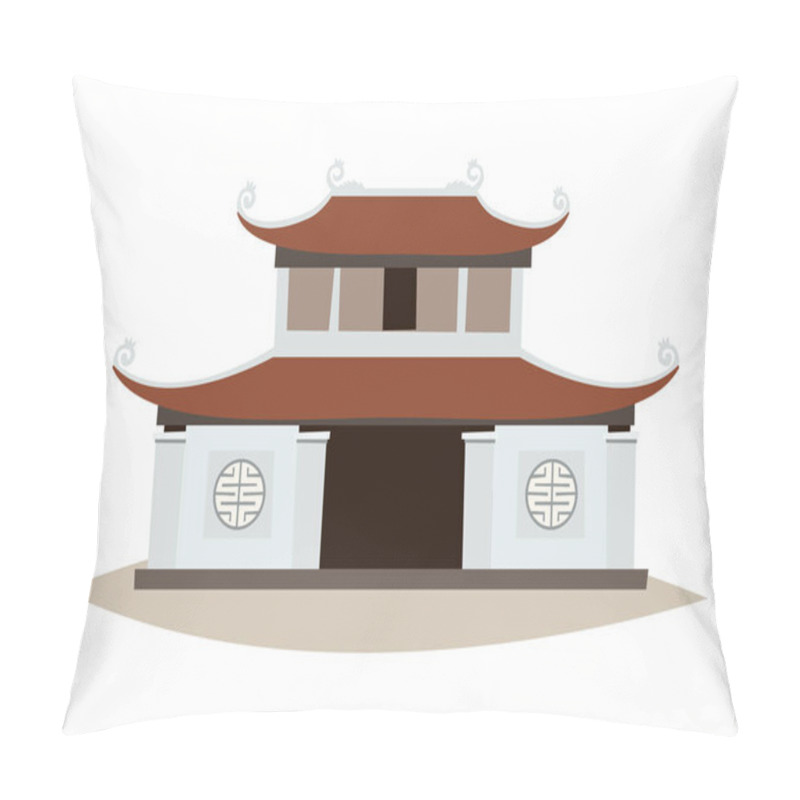 Personality  Vietnamese Pagoda Vector Sign. Pagoda In Vietnam, Historic Sight Attraction. Flat Cartoon Style Vietnamese Traditional Cultural Symbols Isolated On White Background Pillow Covers