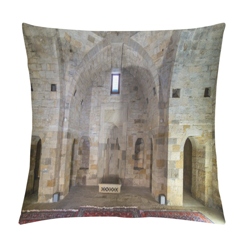 Personality  Inside Shirvanshahs Palace Mausoleum, Explore Intricate Stone Archways And Arranged Rugs That Showcase The Historical Elegance Of Icherisheher In Baku, Azerbaijan Pillow Covers