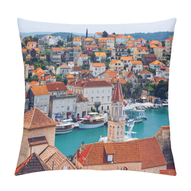 Personality  View At Town Trogir, Old Touristic Place In Croatia Europe. Trogir Town Coastal View. Magnificent Trogir, Croatia. Sunny Old Venetian Town, Dalmatian Coast In Croatia. Pillow Covers