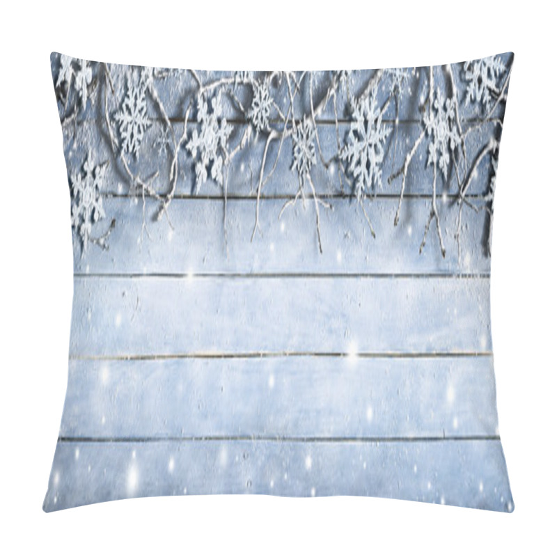 Personality  Winter Branches On Wooden Plank With Snowflakes Pillow Covers