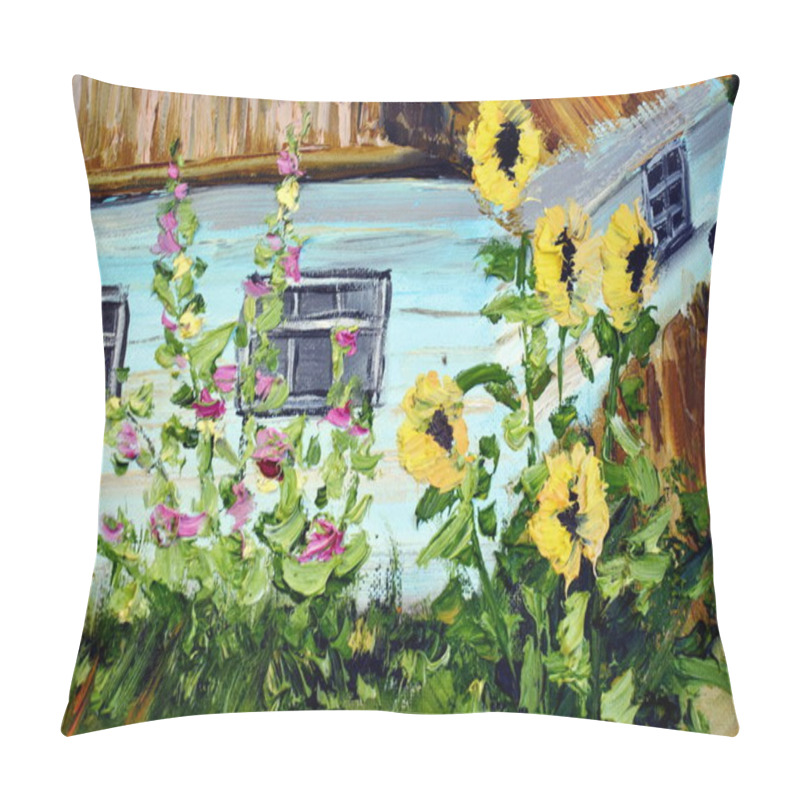 Personality  Oil Painting Village House. Drawing Paints A Rustic Motif. Pillow Covers