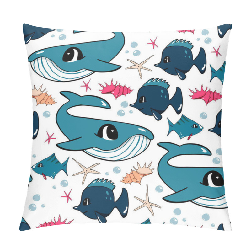 Personality  Underwater World. Children's Seamless Pattern. Vector Illustration. Suitable For Fabrics, For Children's Albums, Postcards. Pillow Covers