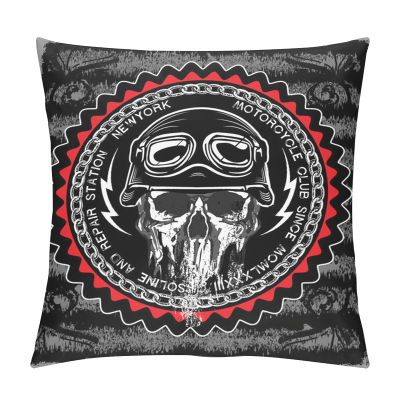 Personality  Motorcycle Poster Skull Tee Graphic Design Pillow Covers