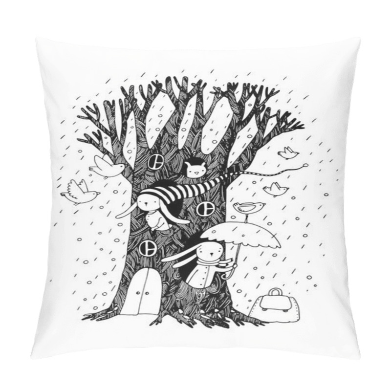 Personality  Magic Tree, Rabbits And Birds.Animals Of The Forest. Pillow Covers