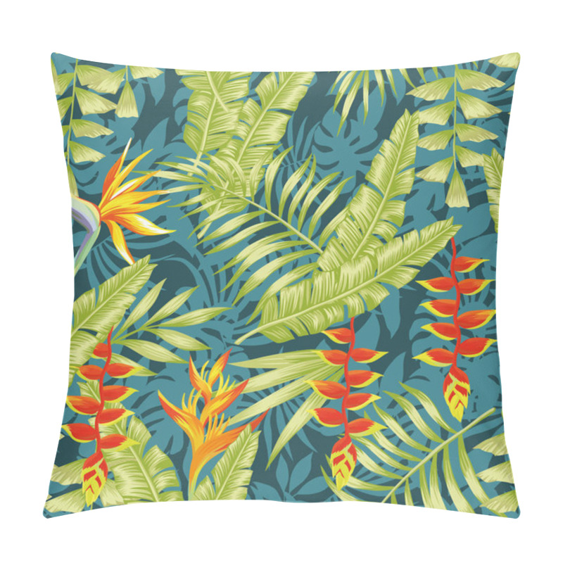 Personality  Tropical Flowers And Leaves Seamless Pattern Night Jungle Backgr Pillow Covers