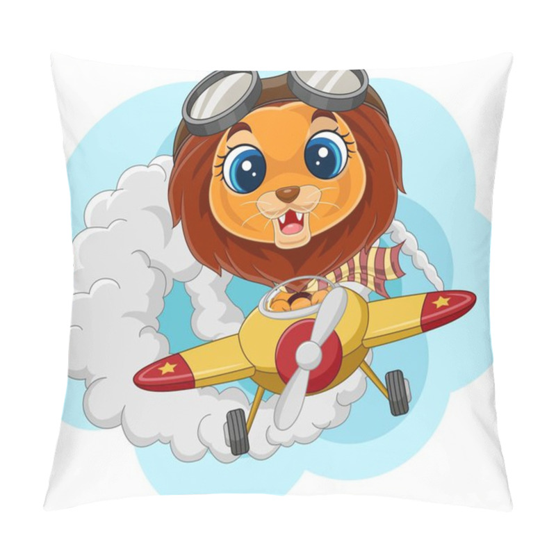 Personality  Vector Illustration Of Cartoon Baby Lion Operating A Plane Pillow Covers