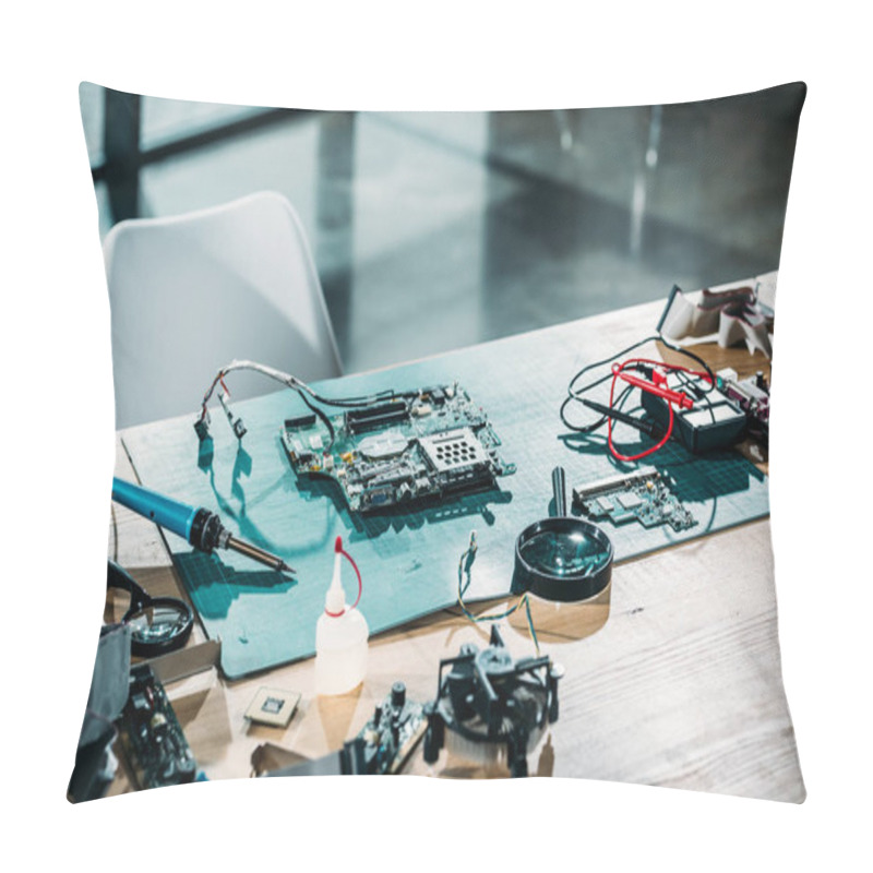 Personality  Engineer Workplace With Circuit Board And Soldering Equipment  Pillow Covers