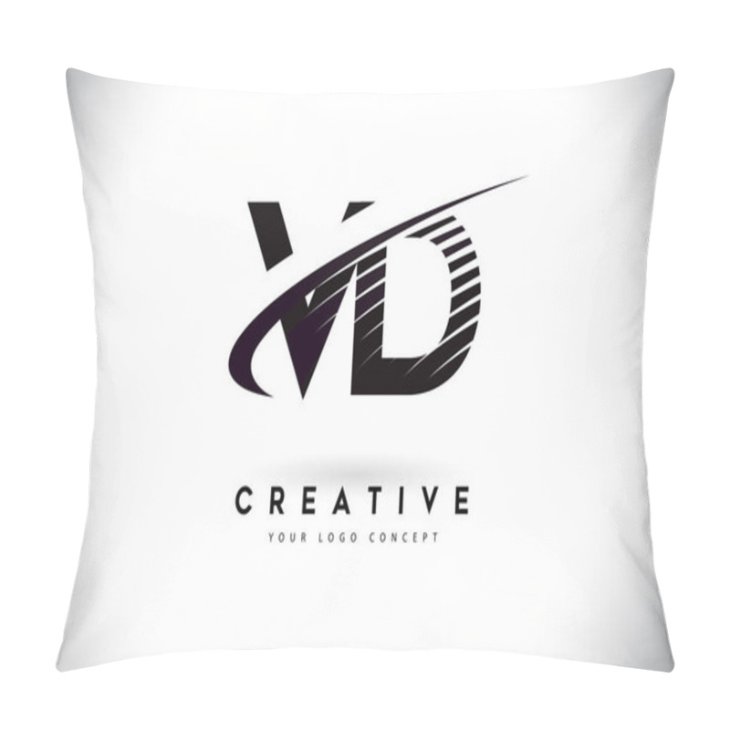 Personality  VD V D Letter Logo Design With Swoosh And Black Lines. Modern Creative Zebra Lines Letters Vector Logo Pillow Covers