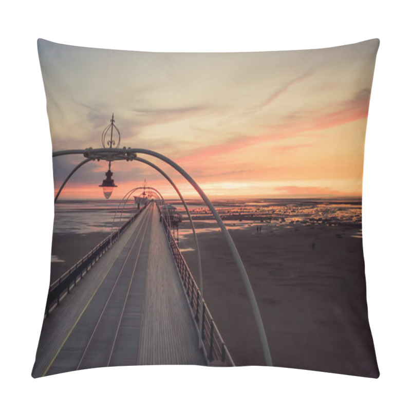 Personality  Southport Pier Panoramic View At Sunset With Scenic Landscape And No People. Romantic Travel Destination United Kingdom Pillow Covers