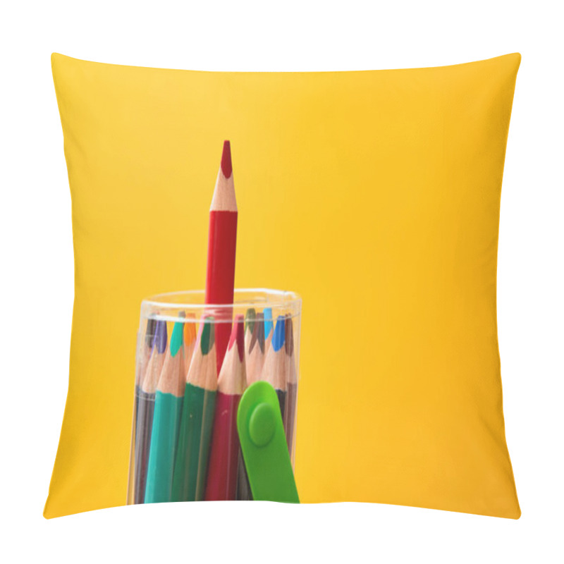 Personality  Different And Positive Vision Or Idea..Think Outside The Box, Different Way. Red Pencil Peeking Out Of The Box Pillow Covers