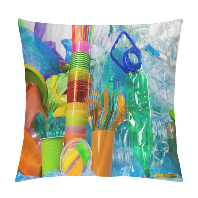 Personality  Transparent Plastic Forks Standing In Bright Cup With Funky Straws Nearby Pillow Covers