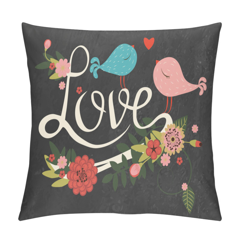 Personality  Letters Love With Floral Decor And Bird Pillow Covers