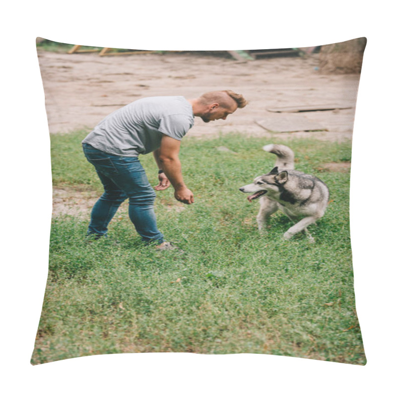 Personality  Man Training Obedience With Siberian Husky Dog  Pillow Covers