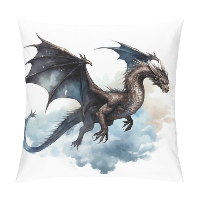 Personality  Watercolor Black Dragon Illustration Isolated On White Background. Dark Fairy Tale Dragons. Pillow Covers