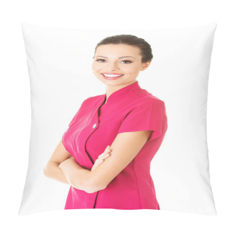 Personality  Sexy Young Masseuse In Pink Uniform. Pillow Covers