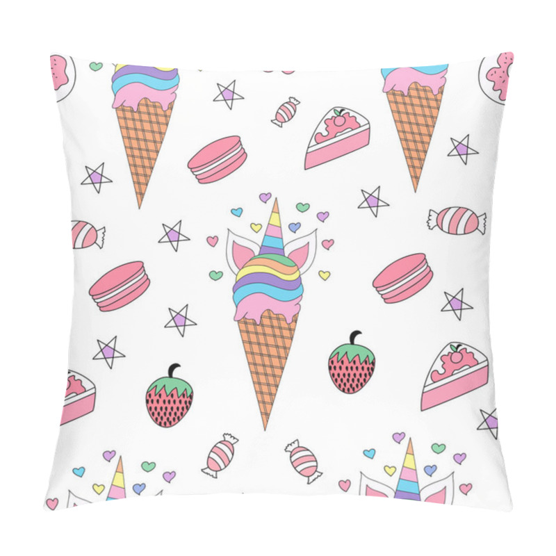 Personality  Seamless Pattern Cute Unicorn Cartoon Hand Drawn Style.vector And Illustration Pillow Covers