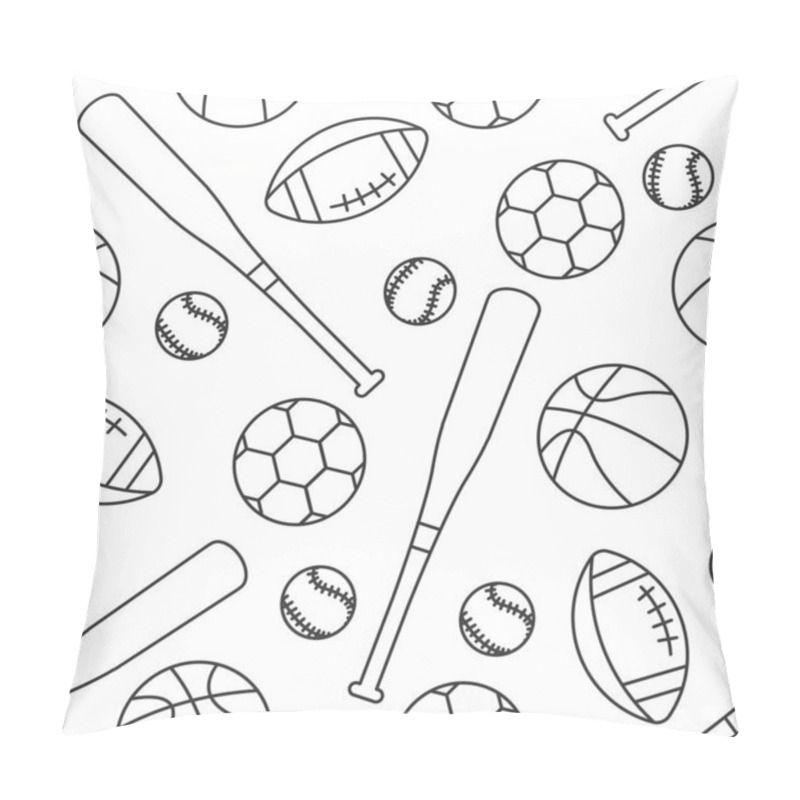 Personality  Sporting Equipment Seamless Pattern. American Football, Soccer, Basketball And Baseball Balls With Bat. Vector Illustration Isolated On White. Pillow Covers