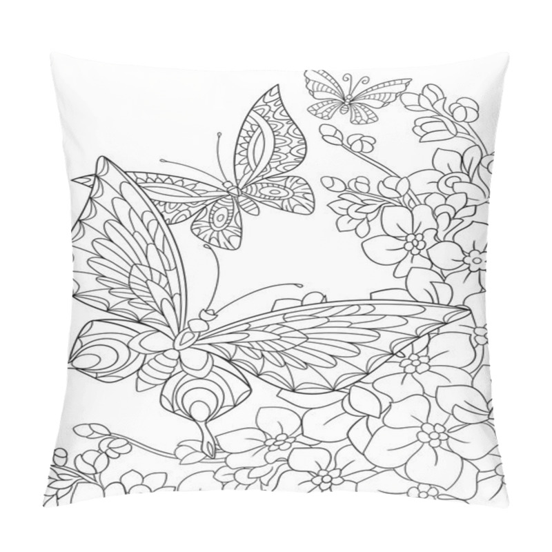 Personality  Zentangle Stylized Butterflies And Sakura Flower. Pillow Covers