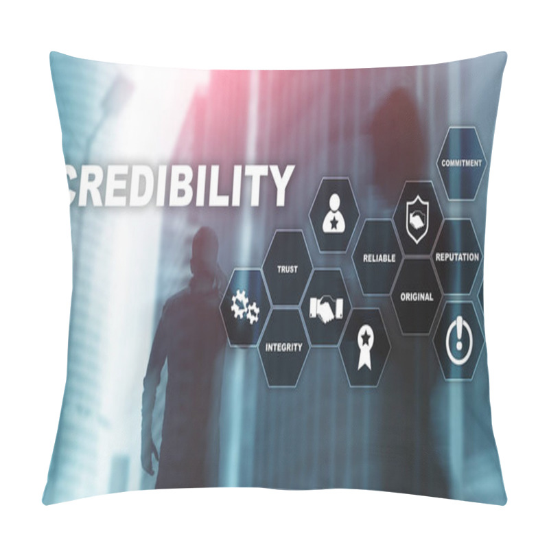 Personality  Corporate Credibility Improvement Concept. Multiple Exposure, Mixed Media Background. Pillow Covers