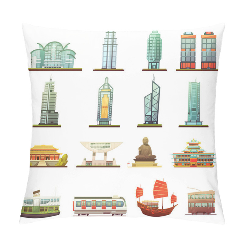 Personality  Hong Kong Landmarks Transportation Icons Set    Pillow Covers