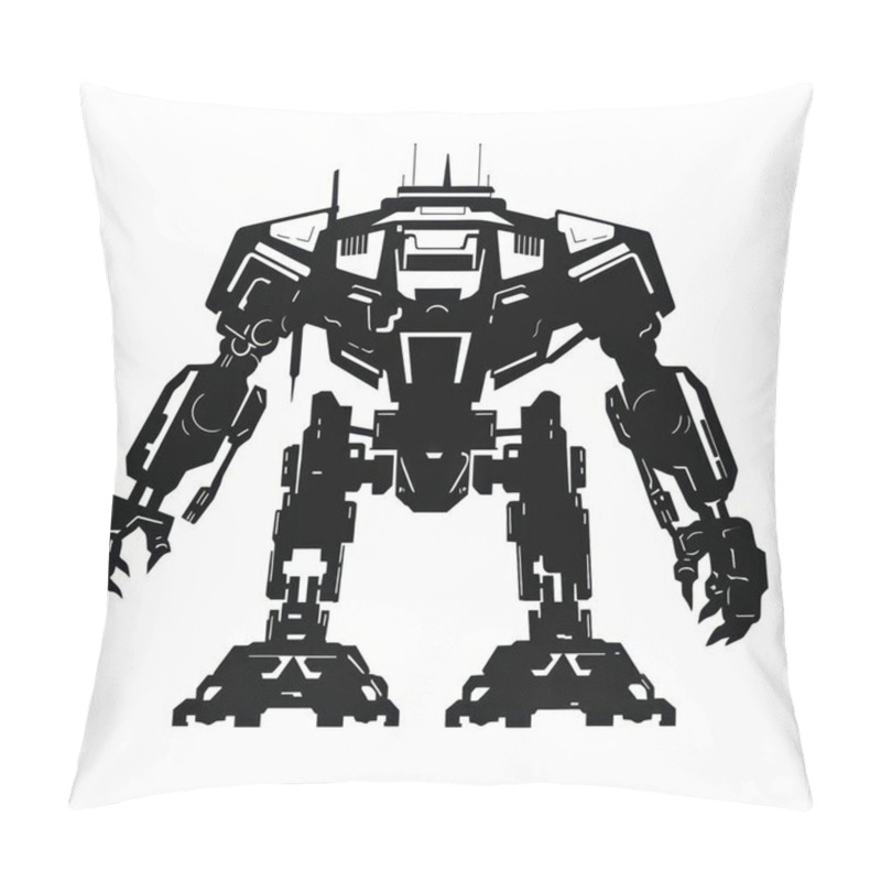 Personality  A Striking Black Silhouette Of A Futuristic Robot, Emphasizing Its Mechanical Features And Strong Posture. Pillow Covers