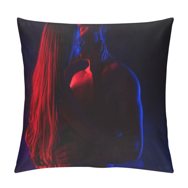 Personality  Passionate Undressed Sexy Young Couple Kissing In Red Light Isolated On Black Pillow Covers