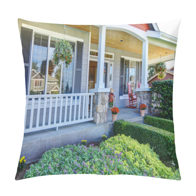 Personality  Front Porch Of The New Beautiful Grey Home Pillow Covers