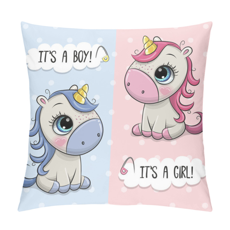 Personality  Baby Shower Greeting Card With Unicorns Boy And Girl Pillow Covers