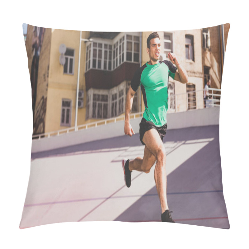 Personality  Full Length View Of Mixed Race Sportsman Running At Stadium Pillow Covers