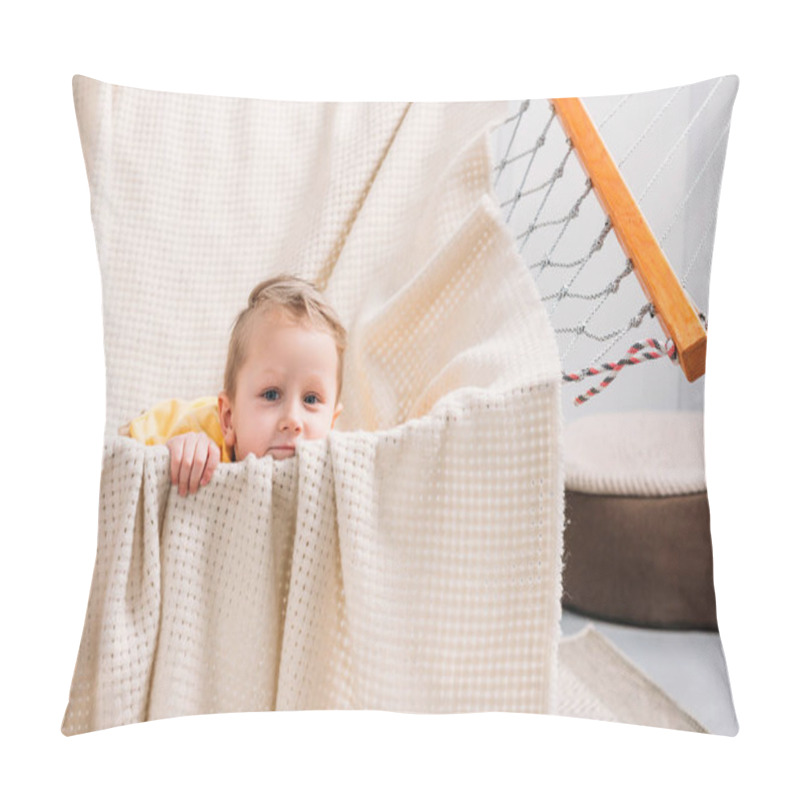 Personality  Portrait Of Little Boy Laying In Rope Hammock  Pillow Covers