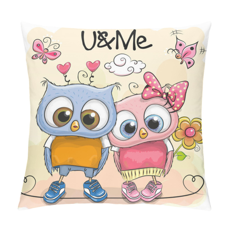 Personality  Two Cute Owls On Orange Background Pillow Covers