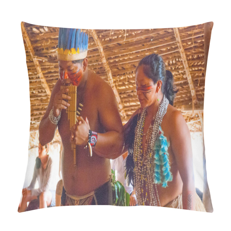 Personality  Tribes On The Amazon River In Brazil Dancing For Tourists. Amazon River, Amazonas, Brazil Pillow Covers