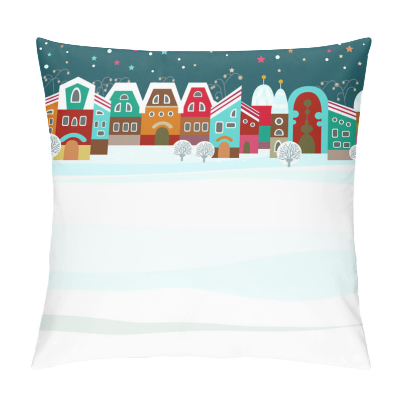 Personality  Christmas Card With Cute Little Town In Winter Pillow Covers