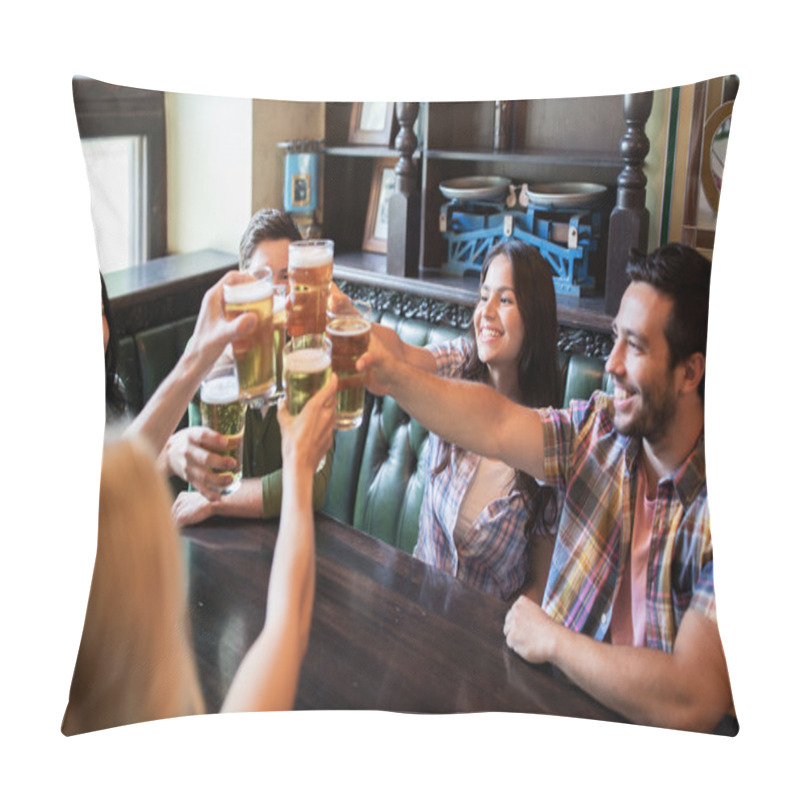 Personality  Happy Friends Drinking Beer At Bar Or Pub Pillow Covers