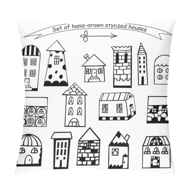 Personality  Set Of Hand Drawn Houses Pillow Covers