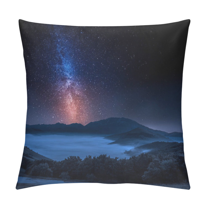 Personality  Milky Way And Foggy Valley In Castelluccio, Italy, Umbria Pillow Covers