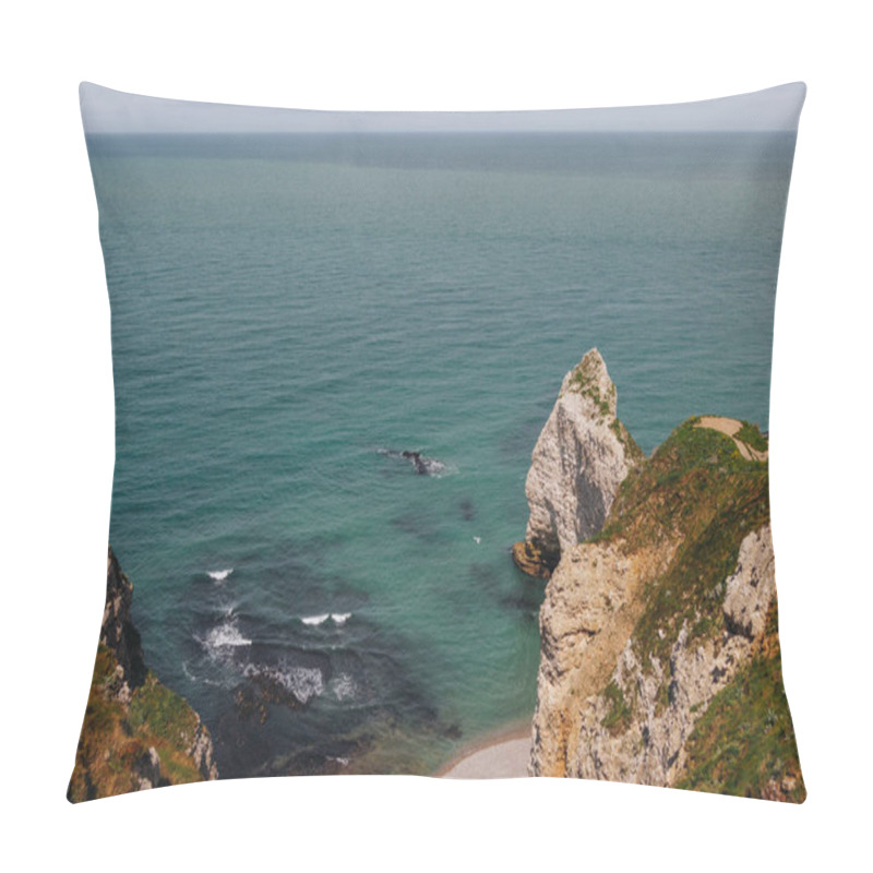 Personality  Calm View From Cliff On Beautiful Blue Sea, Etretat, Normandy, France Pillow Covers