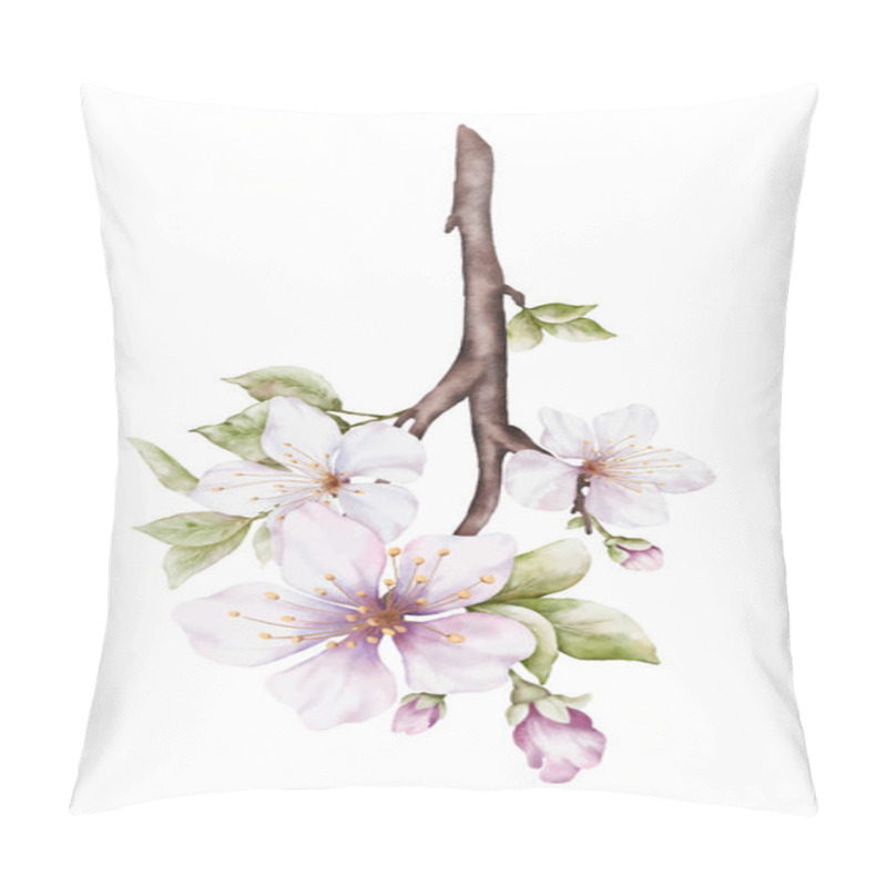 Personality  Watercolor Light Pink Cherry Blossoms Blooming On The Branches. Cherry Blossom And Leaves Branch Bouquet Vector Isolated On White Background. Suitable For Decorative Spring Festivals, Or Cards. Pillow Covers