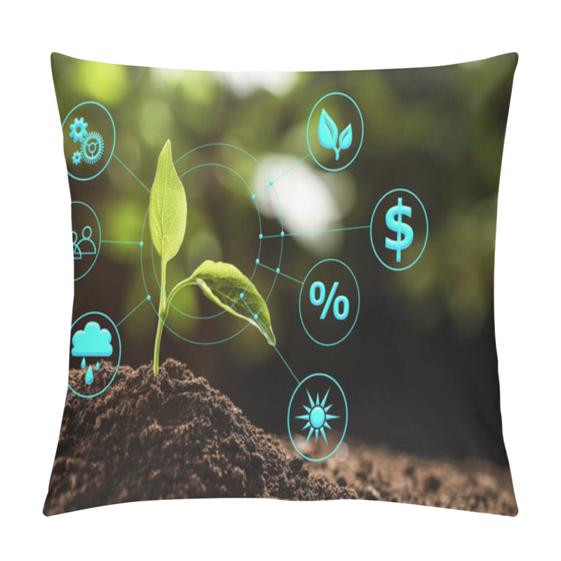 Personality  Modern Technology In Agriculture. Green Seedling And Icons Pillow Covers