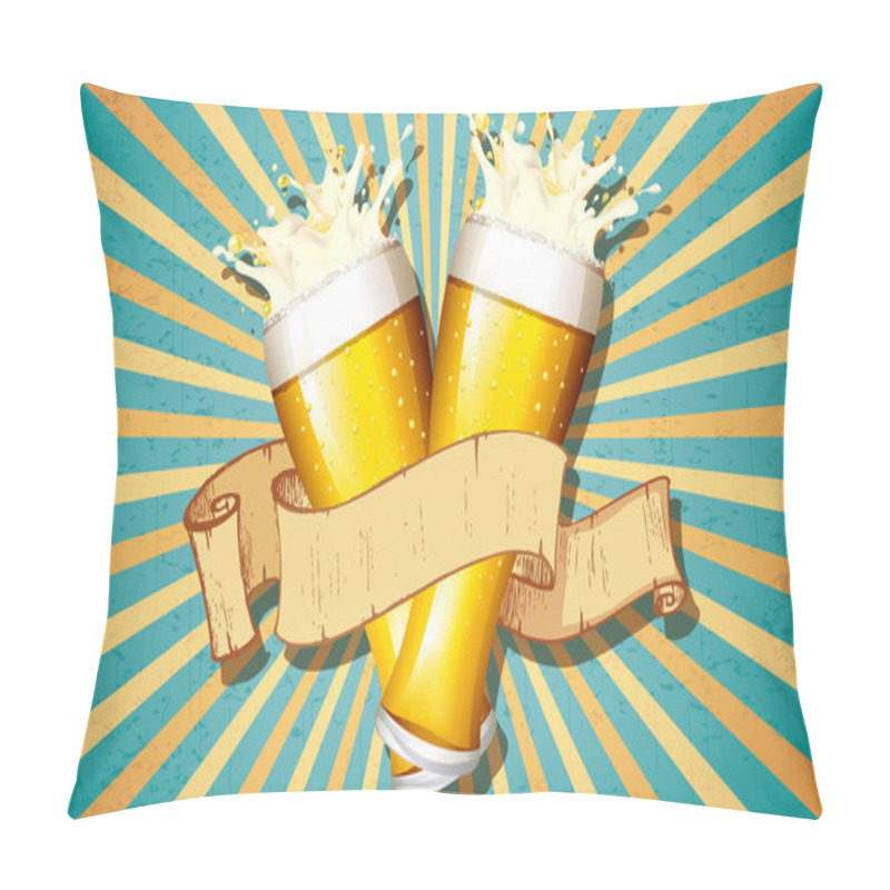 Personality  Beer Glass In Retro Background Pillow Covers