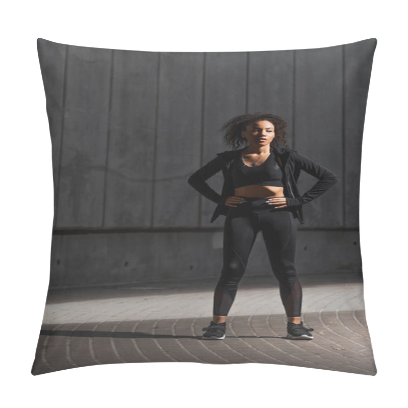 Personality  African American Sportswoman Holding Hands On Hips On Urban Street  Pillow Covers