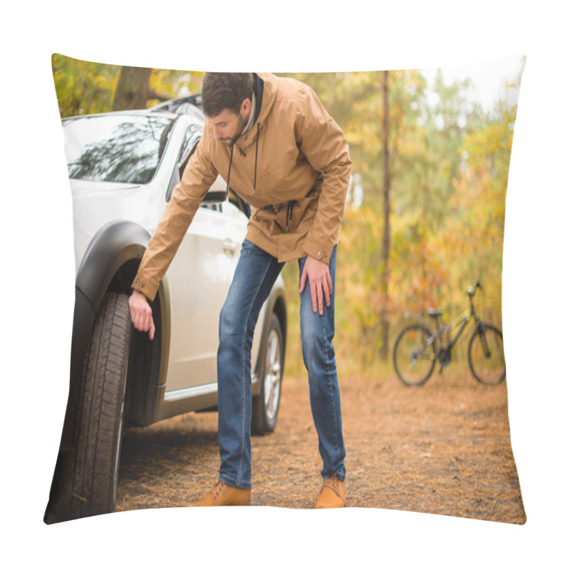 Personality  Man Checking Car Tyre  Pillow Covers